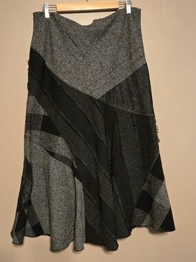 Coldwater Creek Black and Gray Patchwork Midi Skirt